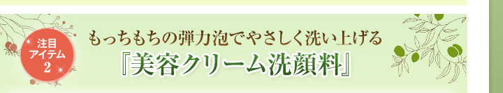 注目アイテム2　もっちもちの弾力泡でやさしく洗い上げる　『美容クリーム洗顔料』